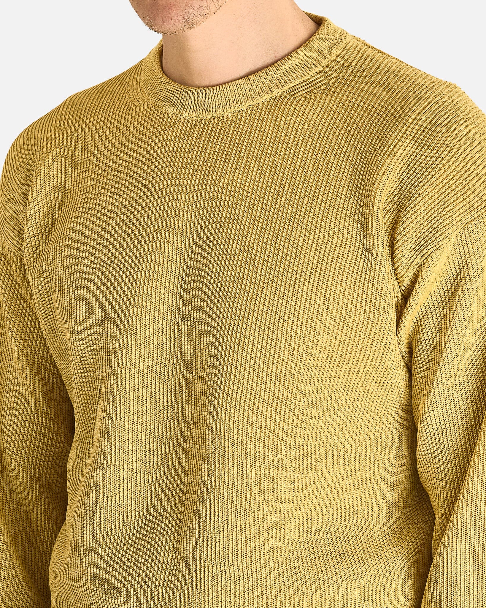 Auralee Men's Knitwear Flat Yarn Rib Knit Pullover in Dusty Yellow