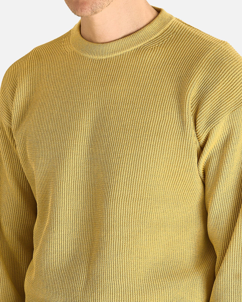Auralee Men's Knitwear Flat Yarn Rib Knit Pullover in Dusty Yellow