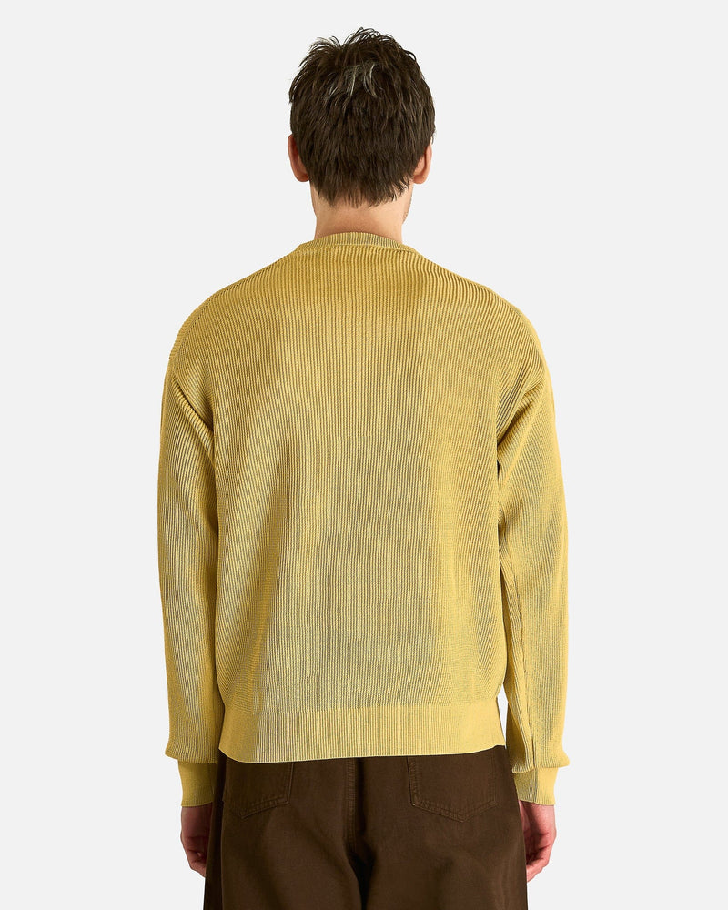 Auralee Men's Knitwear Flat Yarn Rib Knit Pullover in Dusty Yellow