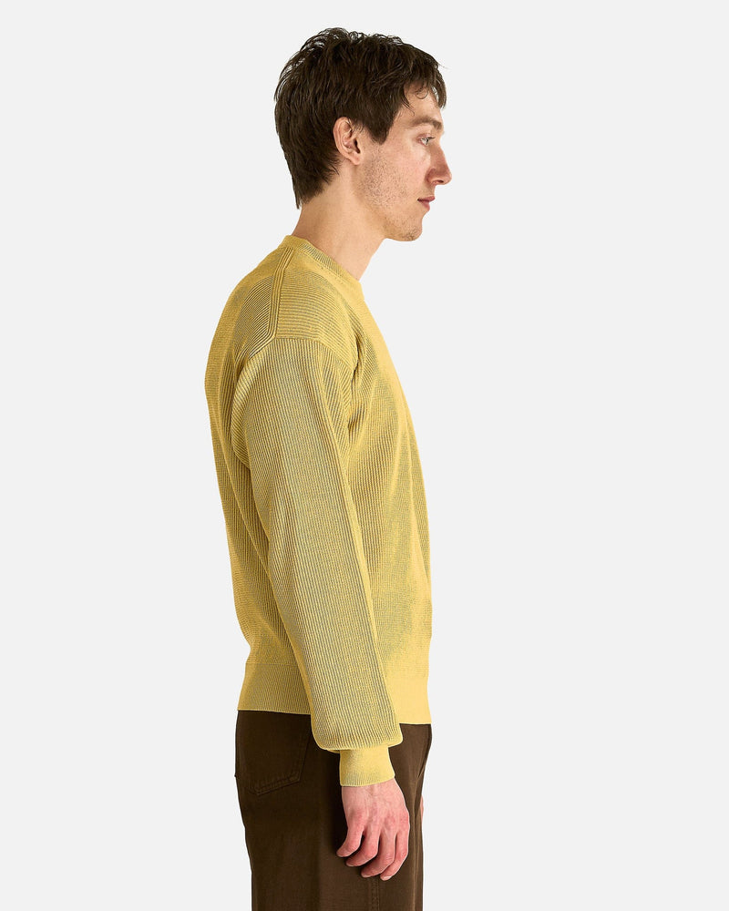 Auralee Men's Knitwear Flat Yarn Rib Knit Pullover in Dusty Yellow