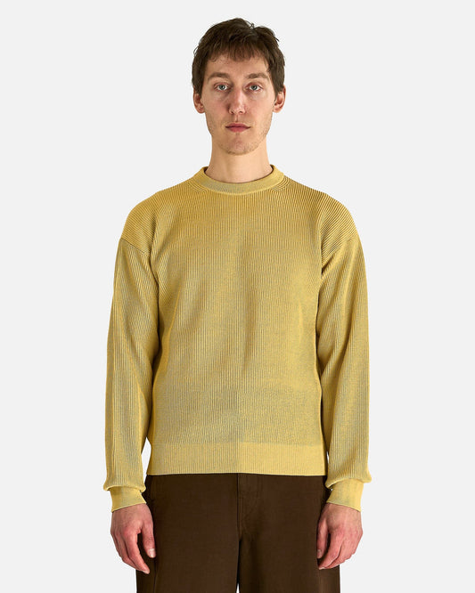 Auralee Men's Knitwear Flat Yarn Rib Knit Pullover in Dusty Yellow