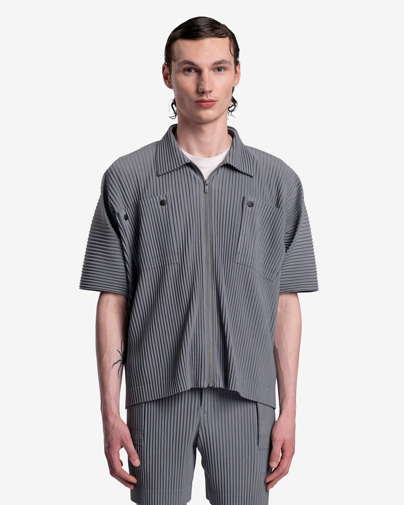 Homme Plissé Issey Miyake Men's Shirts Flip Shirt in Moss Grey