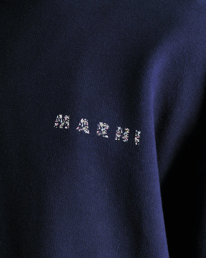 Marni Men's Sweatshirts Floral Logo Loopback Hoodie in Blue Kyanite
