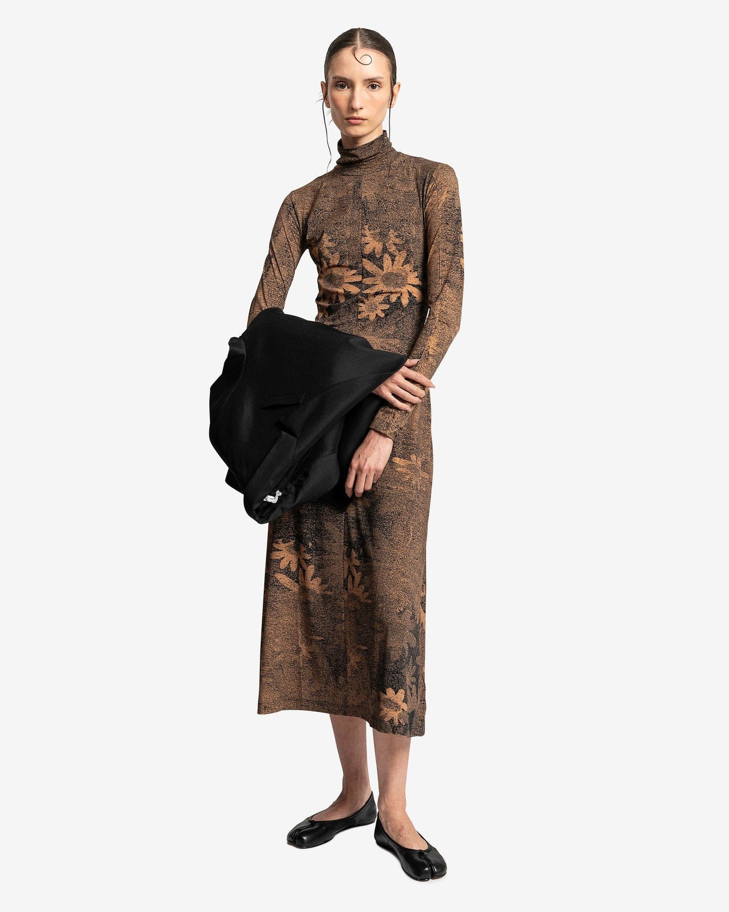 MM6 Maison Margiela Women Dresses Floral Print Dress in Tan/Black