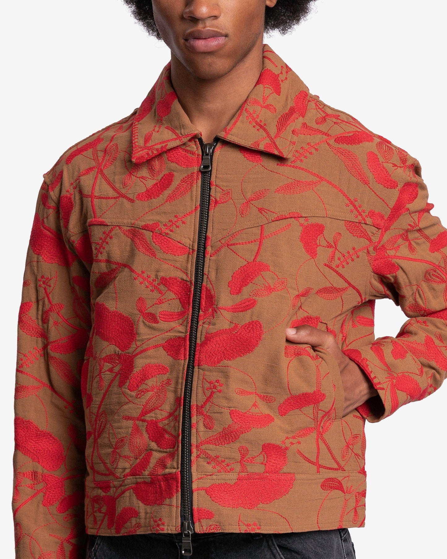 Andersson Bell Men's Jackets Flower Embroidery Zip-Up Jacket in Beige