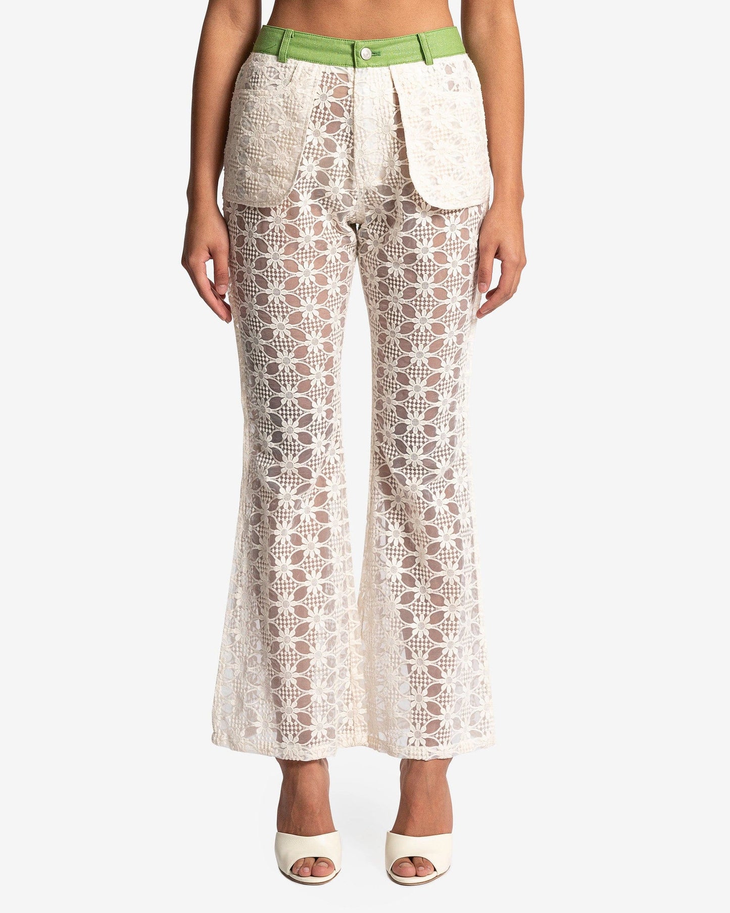 Andersson Bell Women Pants Flower See-Through Trousers in Ivory