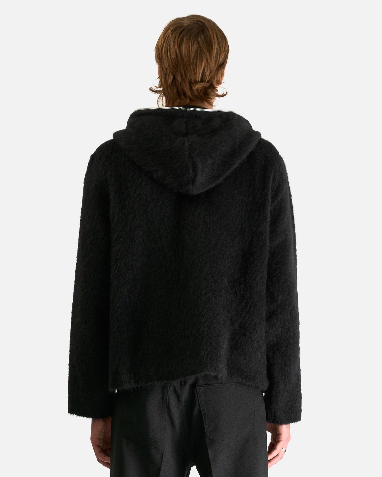 Our Legacy Men's Sweater Full Zip Hood in Black Hairy Wool