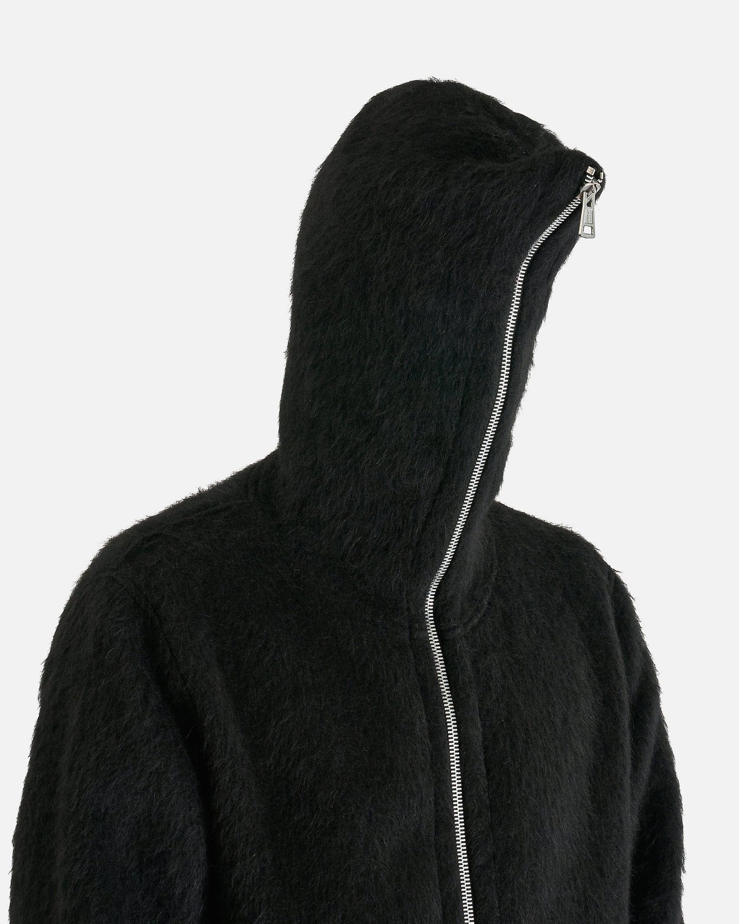 Our Legacy Men's Sweater Full Zip Hood in Black Hairy Wool