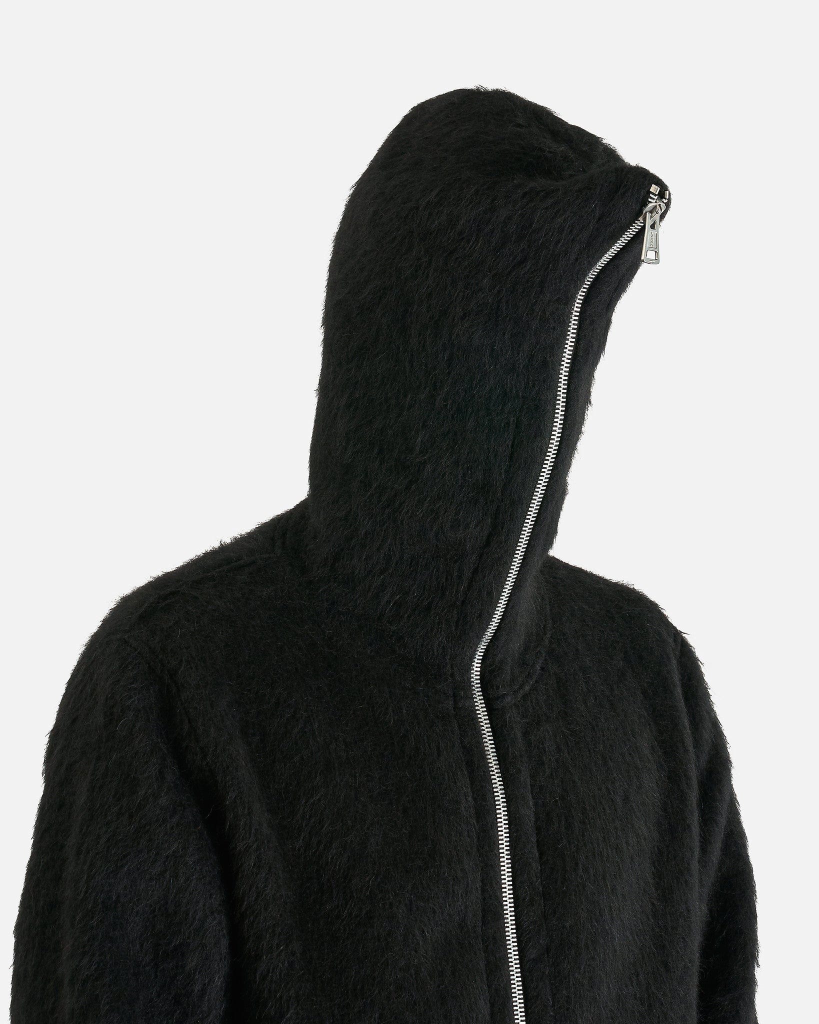 Our Legacy Men's Sweater Full Zip Hood in Black Hairy Wool