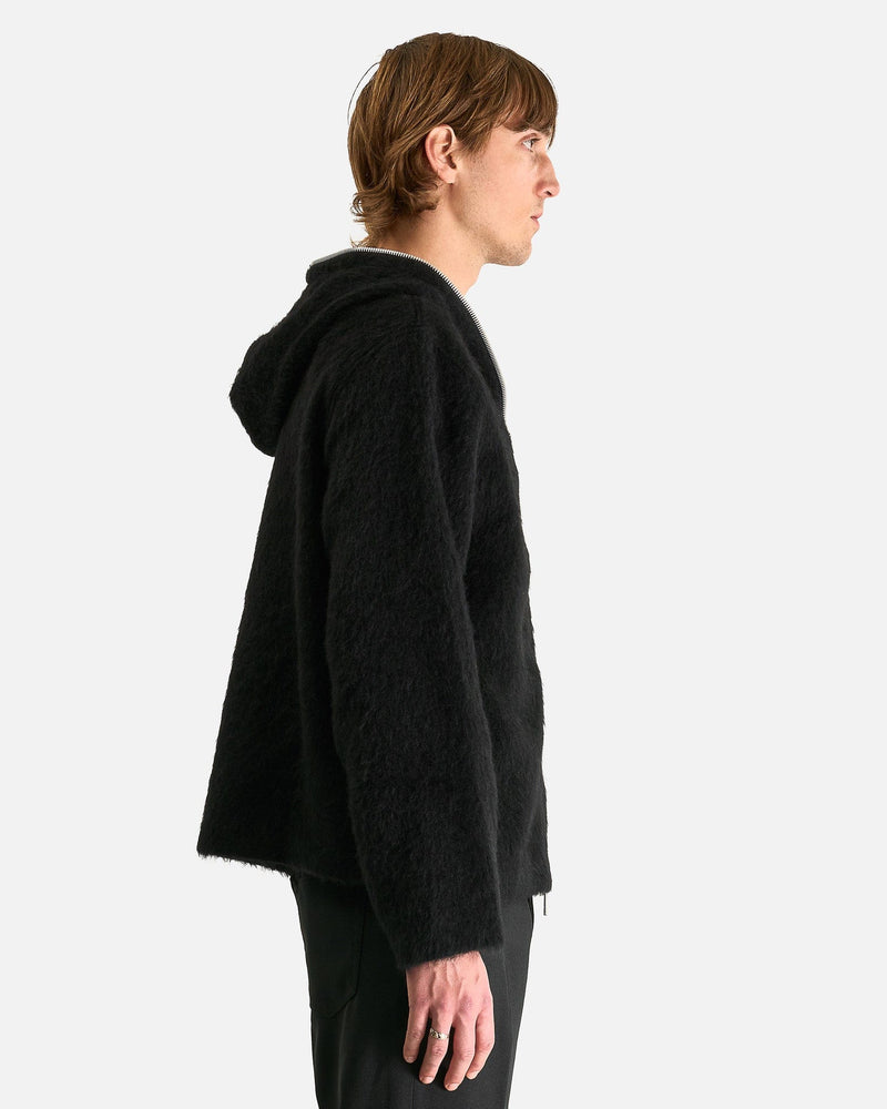 Our Legacy Men's Sweater Full Zip Hood in Black Hairy Wool