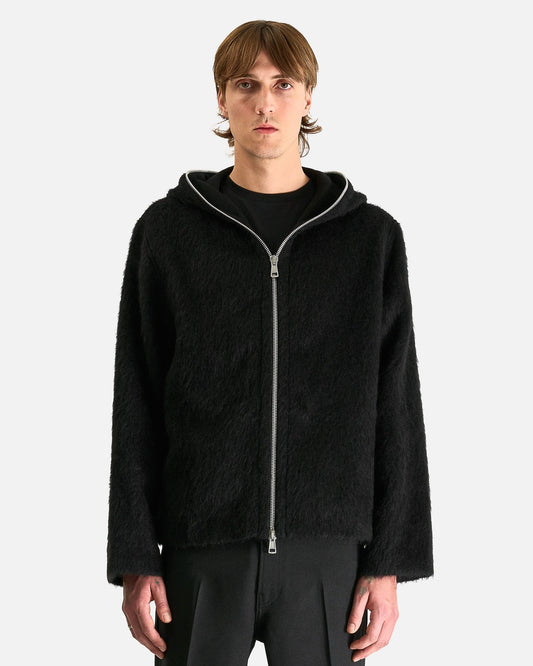 Our Legacy Men's Sweater Full Zip Hood in Black Hairy Wool