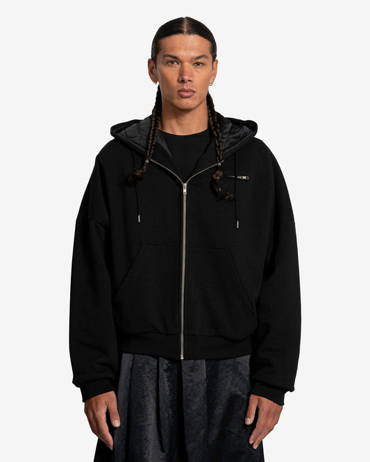 Willy Chavarria Men's Sweatshirts Full Zip Quilted Lined Buffalo Hoodie in Jet Black
