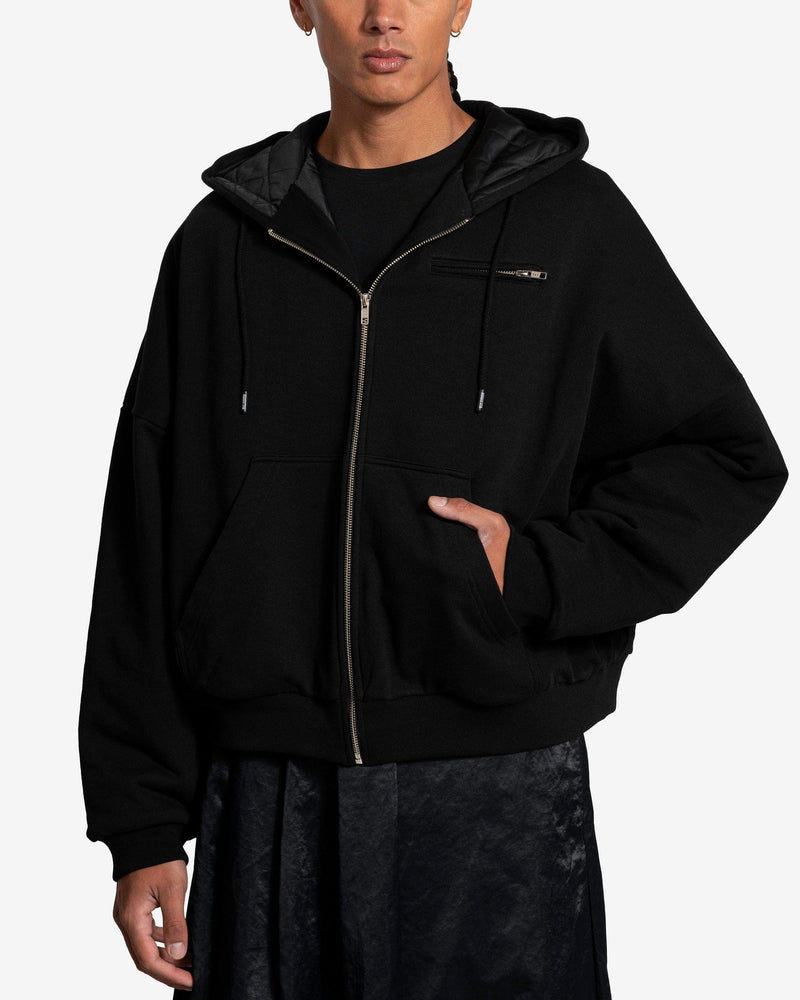 Willy Chavarria Men's Sweatshirts Full Zip Quilted Lined Buffalo Hoodie in Jet Black
