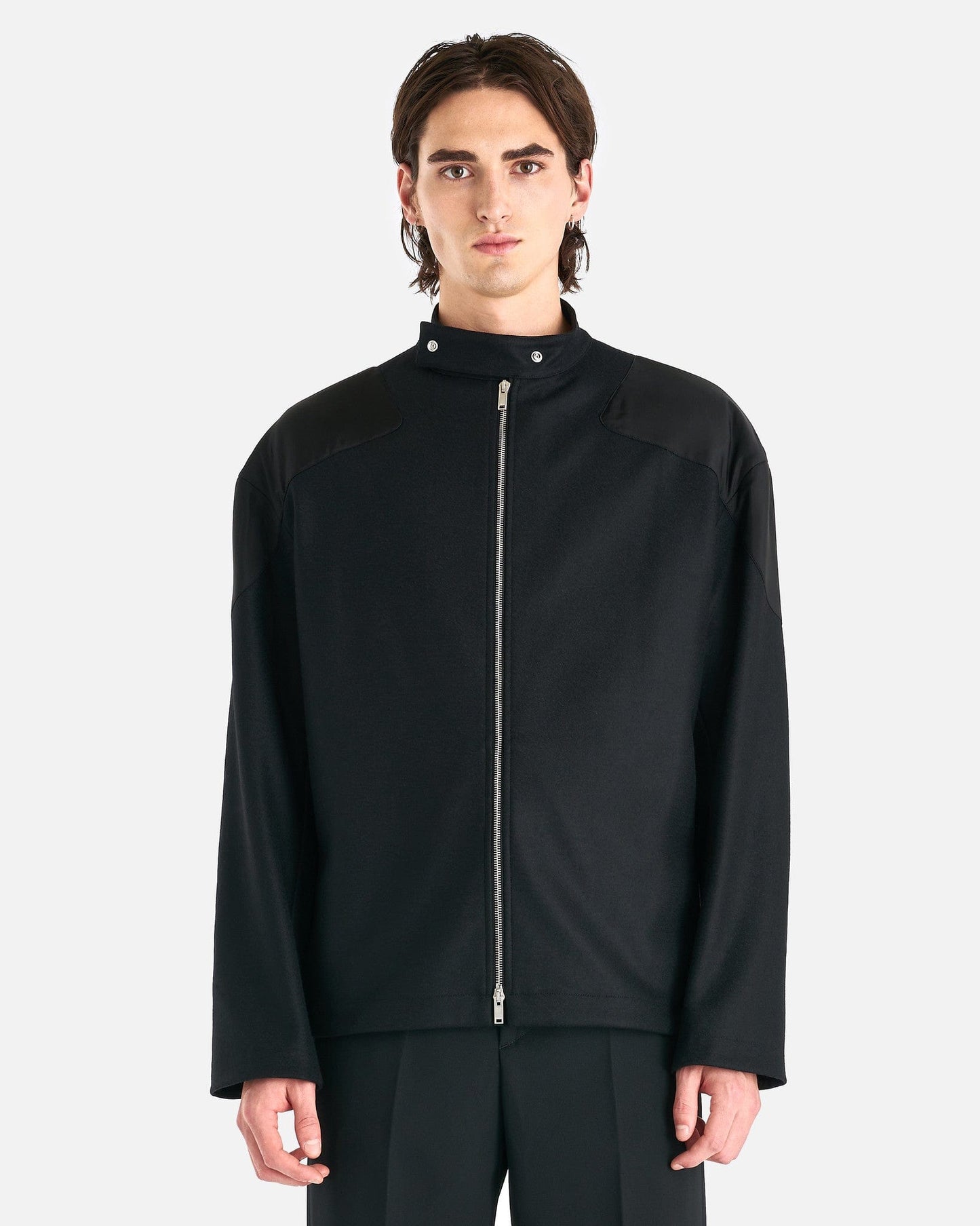 Jil Sander Men's Coat Full-Zip Wool Melton Jacket in Black