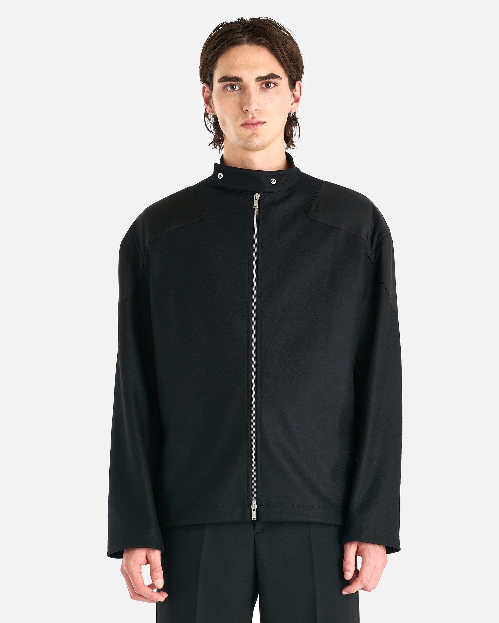 Jil Sander Men's Coat Full-Zip Wool Melton Jacket in Black