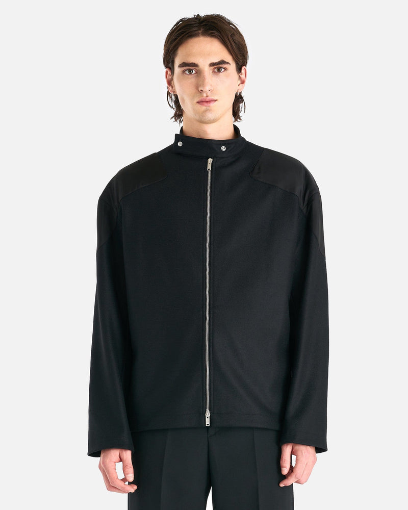 Jil Sander Men's Coat Full-Zip Wool Melton Jacket in Black