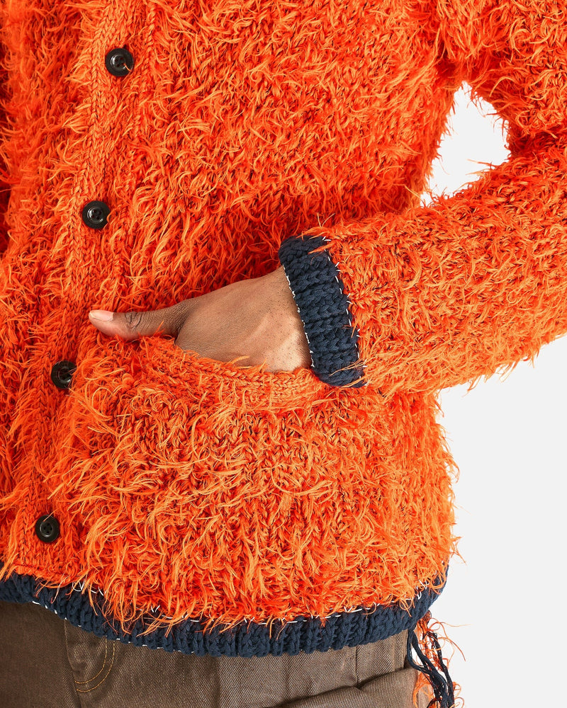 Sacai Men Sweaters Furry Knit Cardigan in Orange