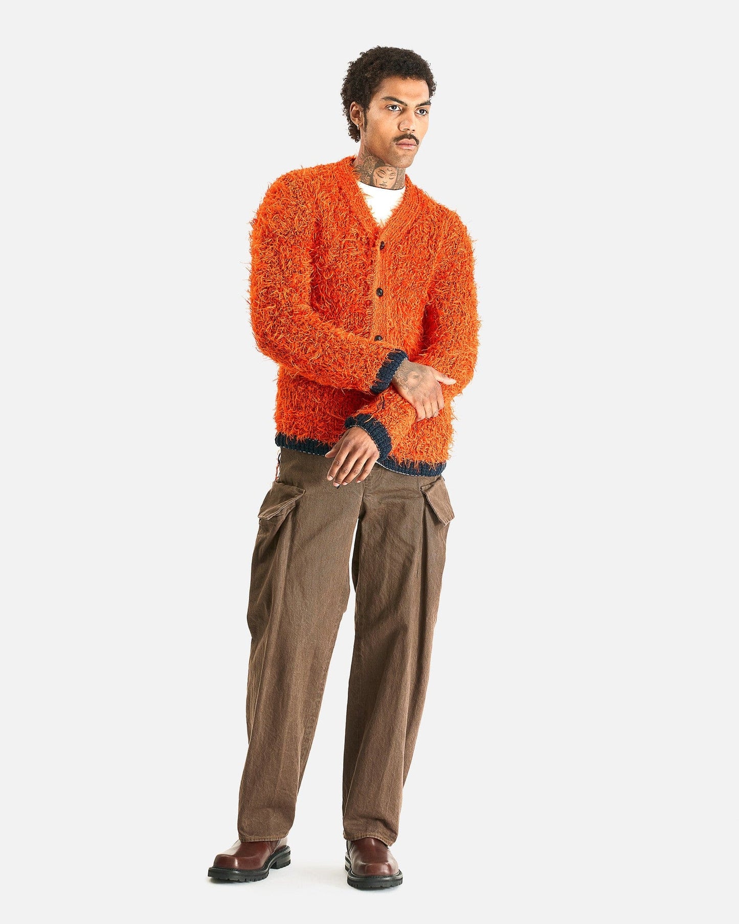 Sacai Men Sweaters Furry Knit Cardigan in Orange