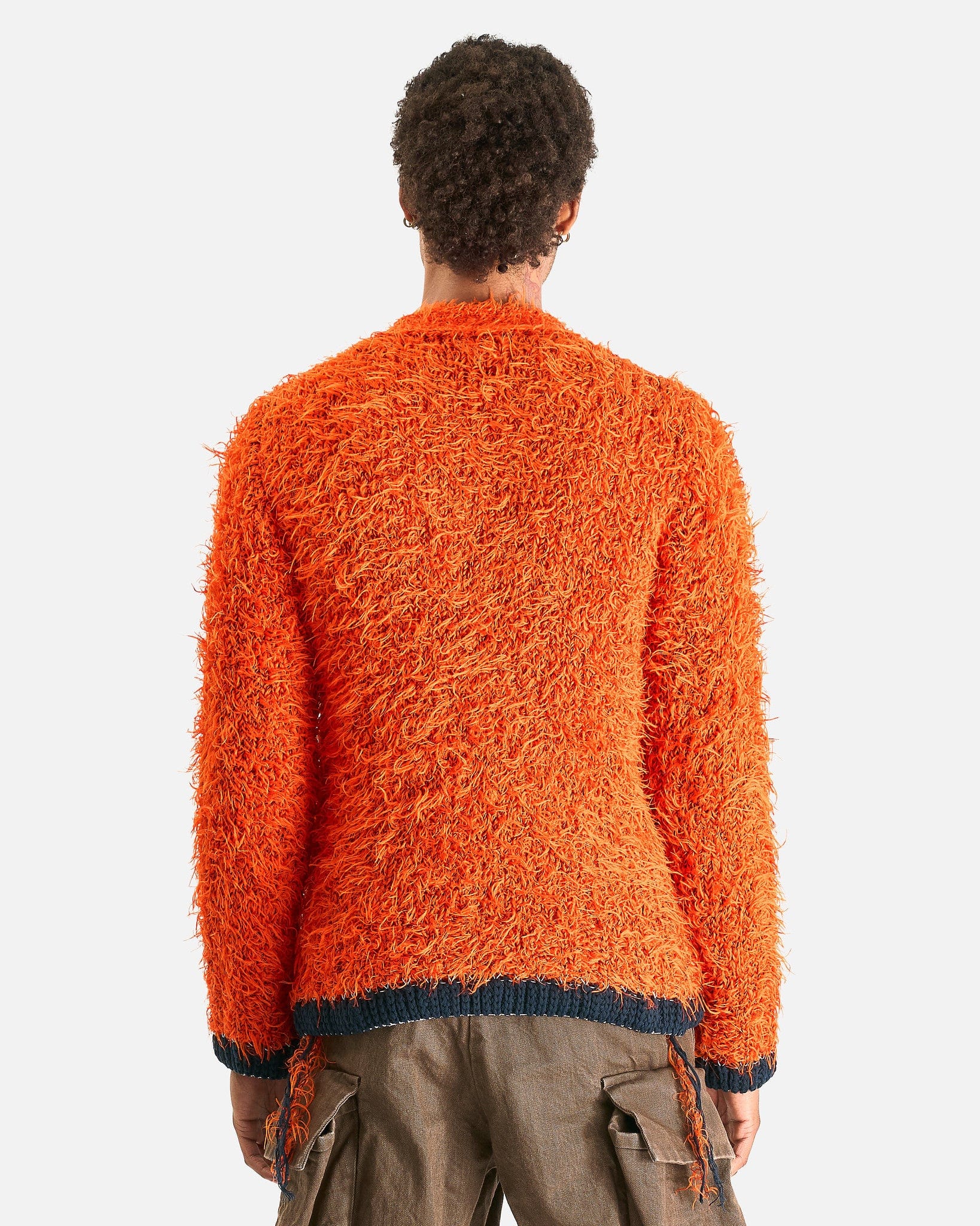 Sacai Men Sweaters Furry Knit Cardigan in Orange