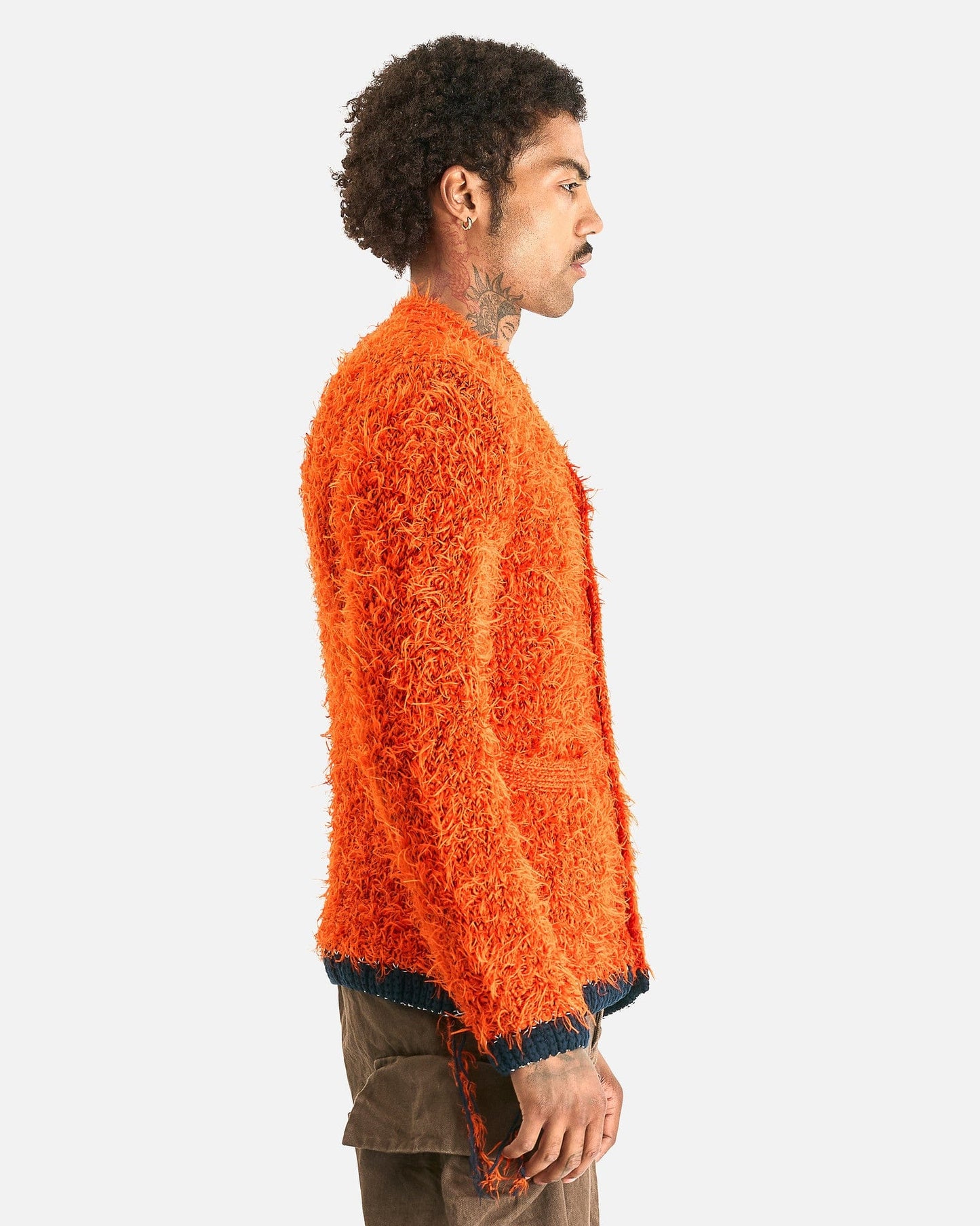 Sacai Men Sweaters Furry Knit Cardigan in Orange