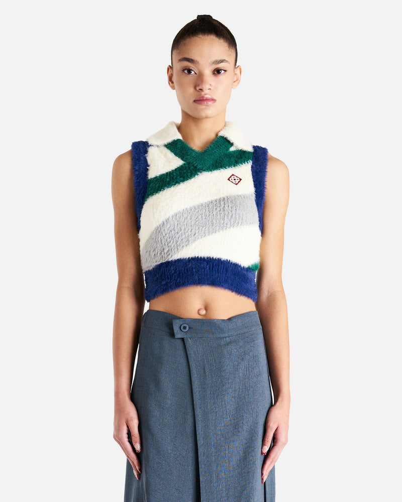 Furry Striped Vest in Blue/White/Green – SVRN