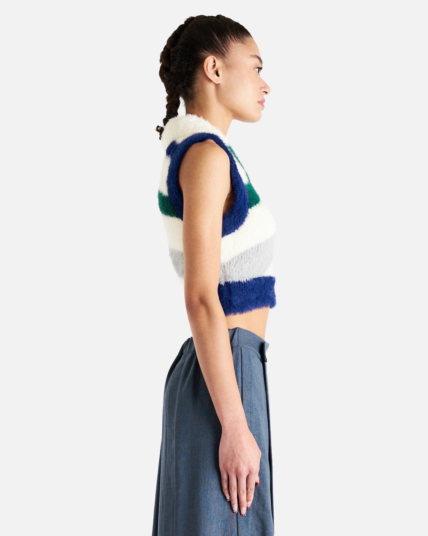 Casablanca Women Sweaters Furry Striped Vest in Blue/White/Green