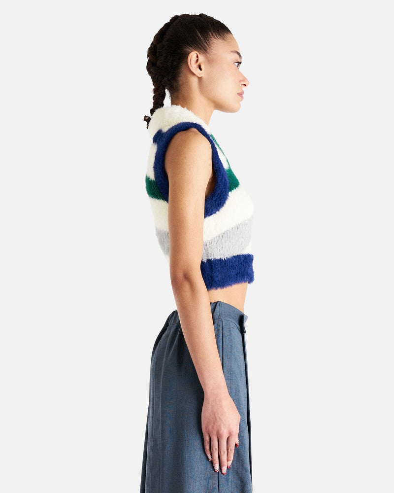 Casablanca Women Sweaters Furry Striped Vest in Blue/White/Green