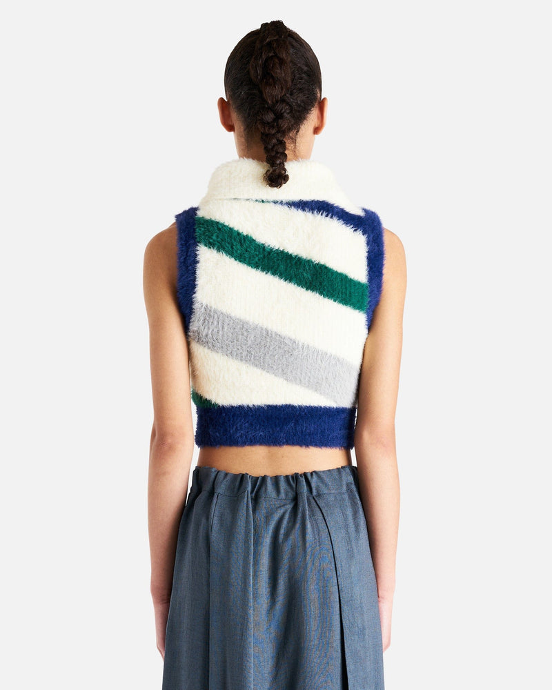 Casablanca Women Sweaters Furry Striped Vest in Blue/White/Green