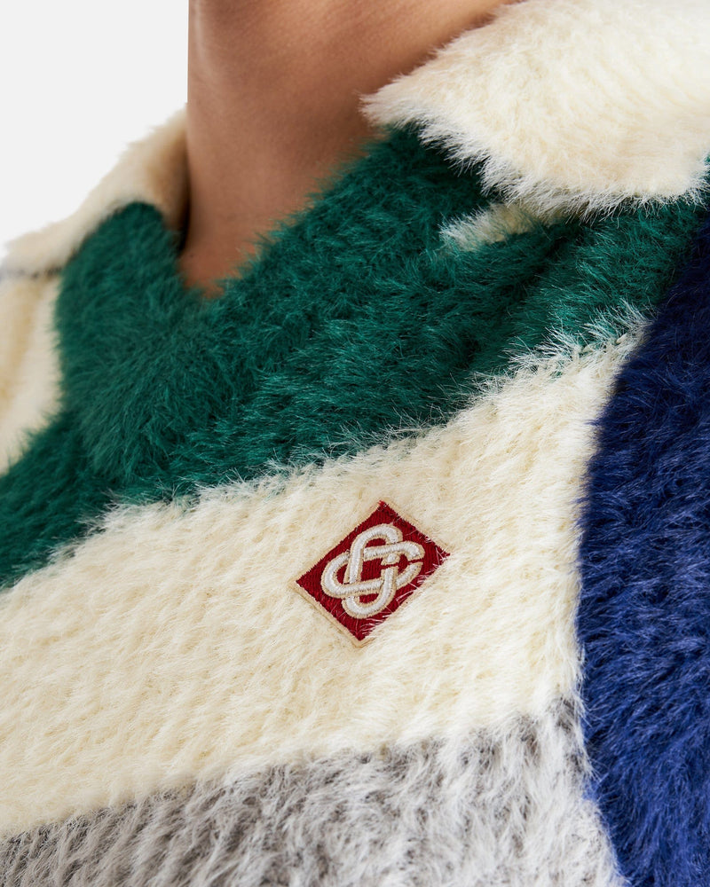 Casablanca Women Sweaters Furry Striped Vest in Blue/White/Green