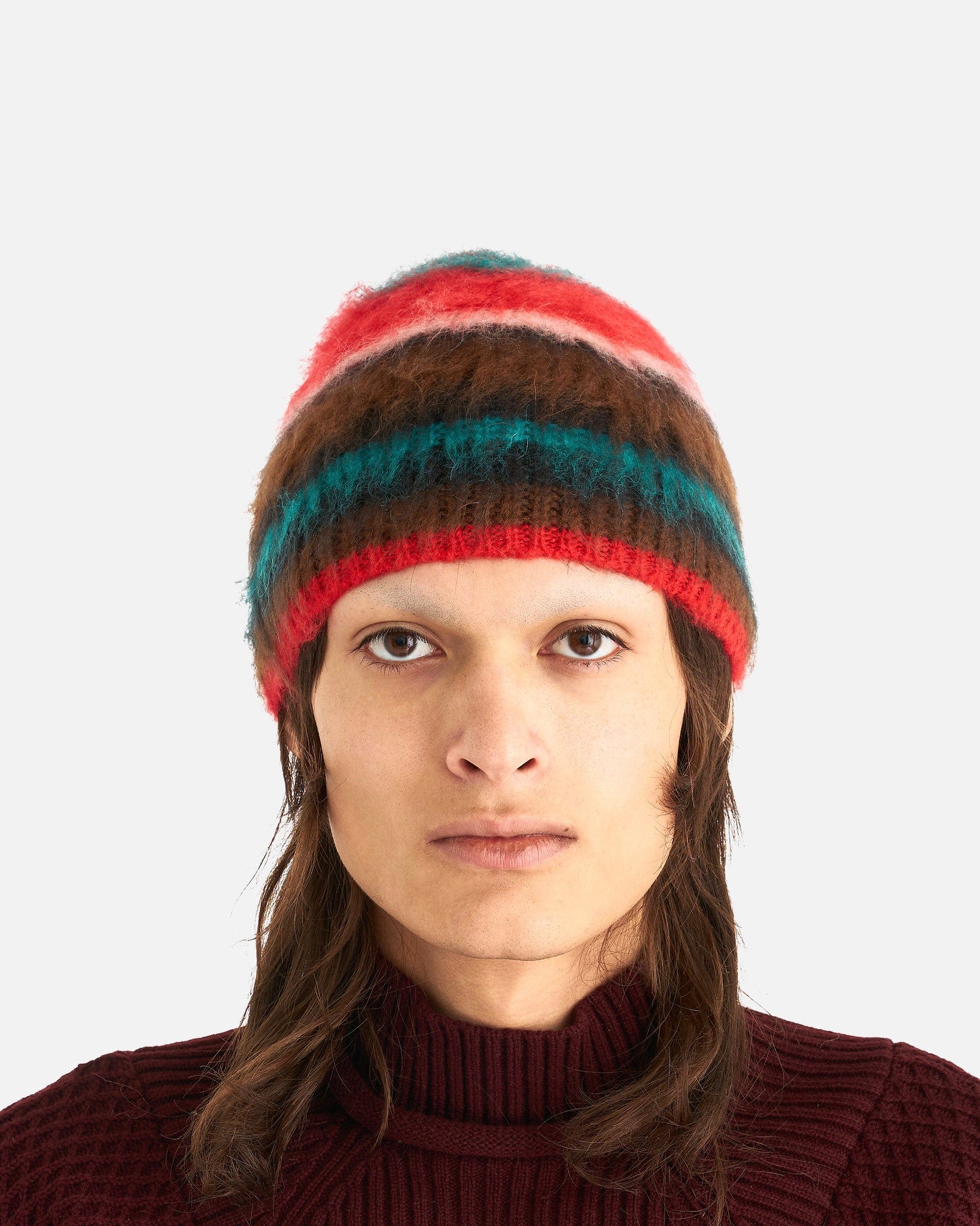 Fuzzy Stoner Beanie in Red/Brown – SVRN