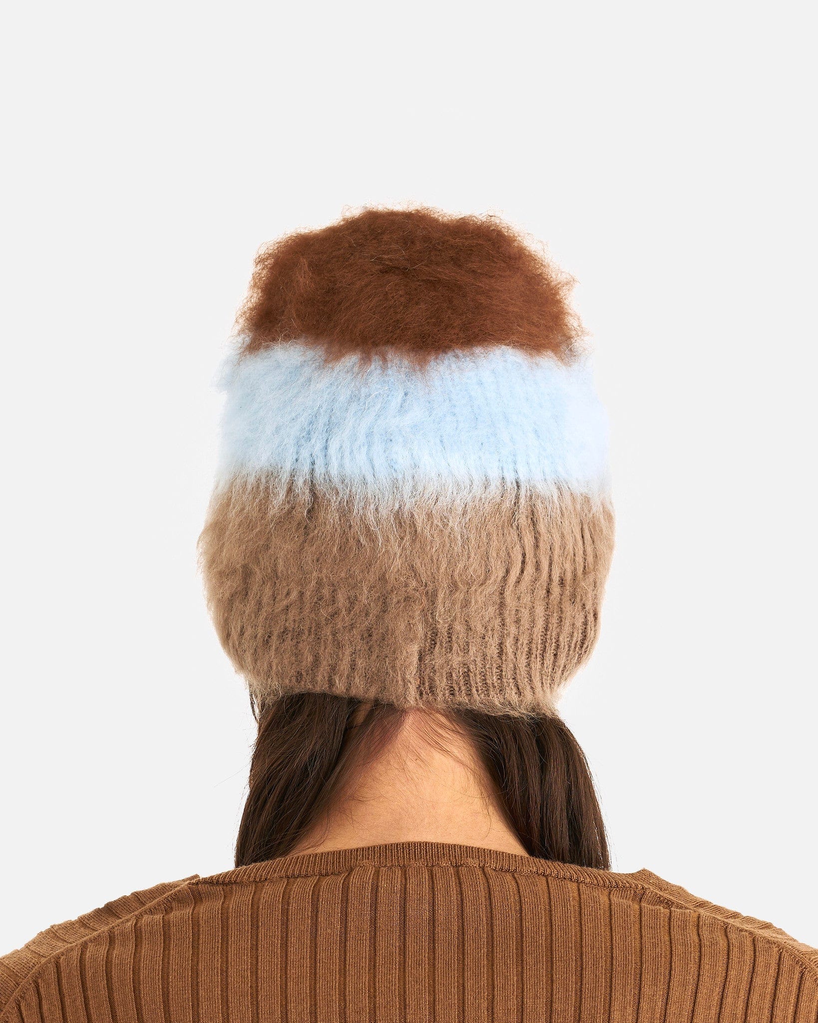 Fuzzy Trio Beanie in Light Brown/Blue – SVRN