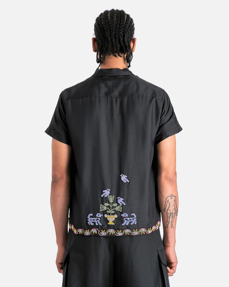 Bode Men's Shirts Garden Sampler SS Shirt in Black Multi