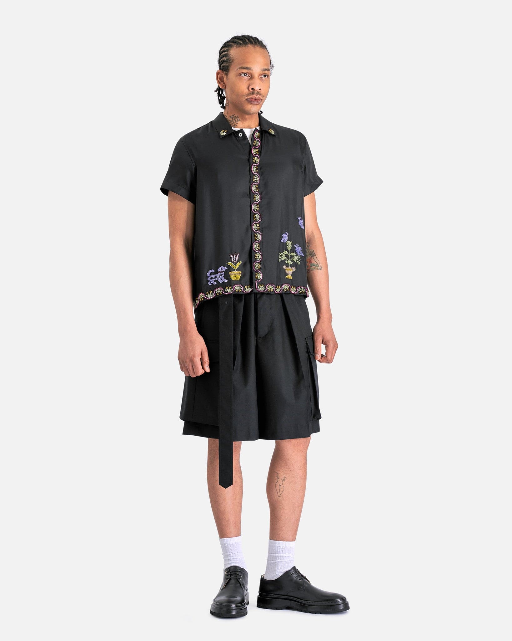 Bode Men's Shirts Garden Sampler SS Shirt in Black Multi