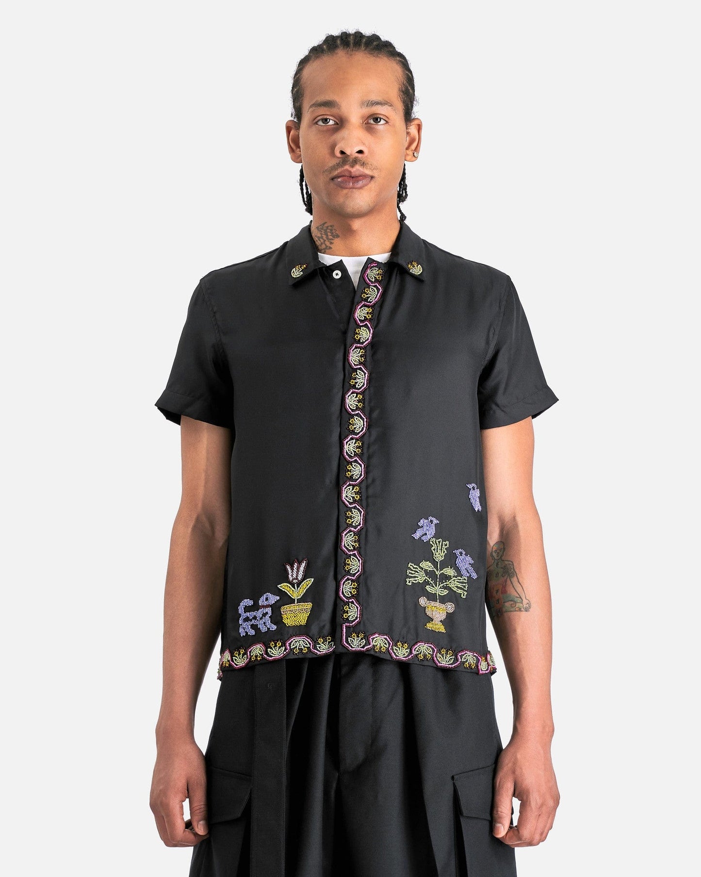 Bode Men's Shirts Garden Sampler SS Shirt in Black Multi