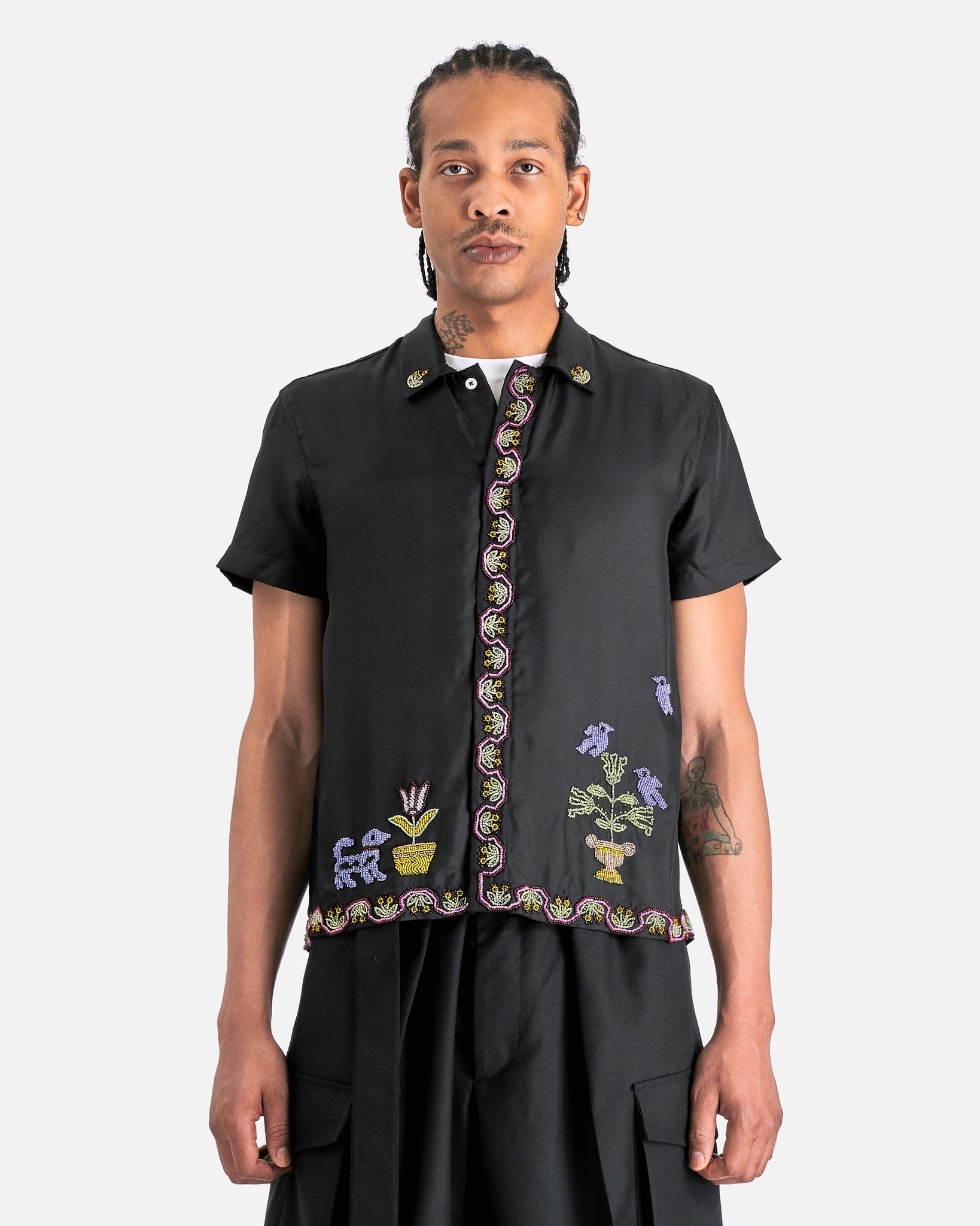 Bode Men's Shirts Garden Sampler SS Shirt in Black Multi