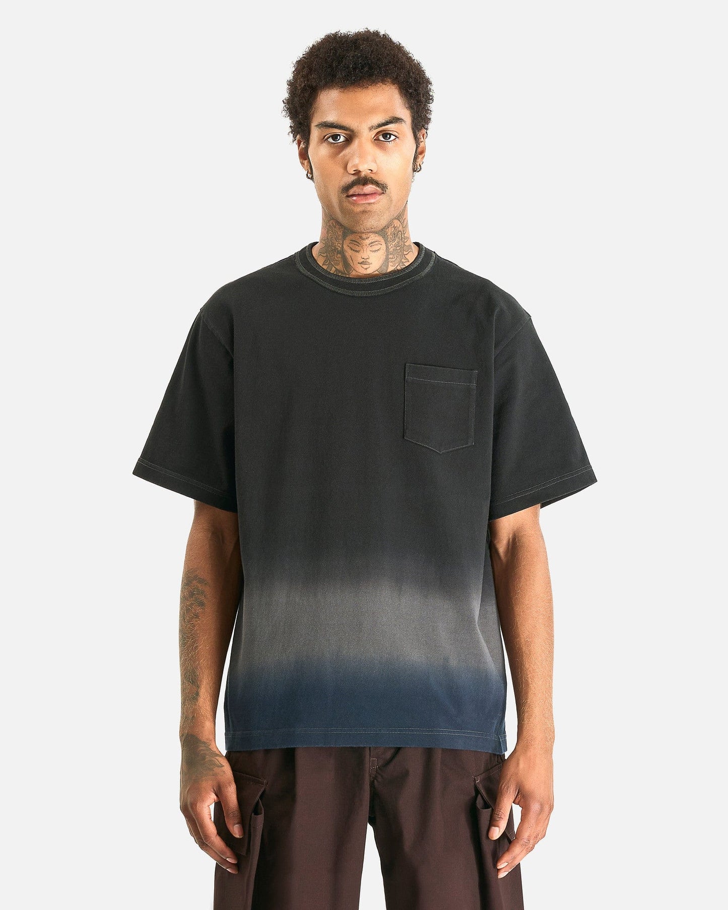Sacai Men's T-Shirts Garment Dye Cotton Jersey T-Shirt in Black