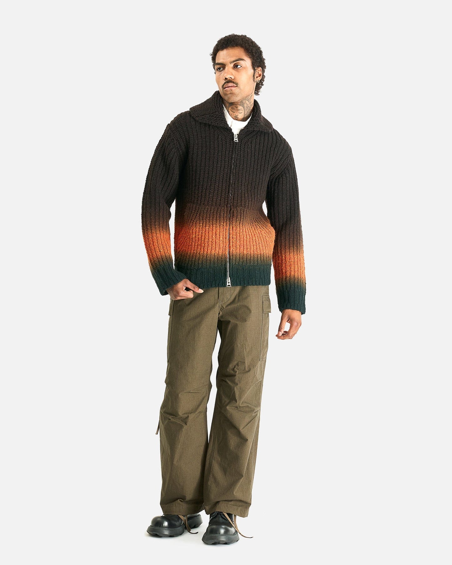 Sacai Men Sweaters Garment Dye Wool Knit Cardigan in Brown