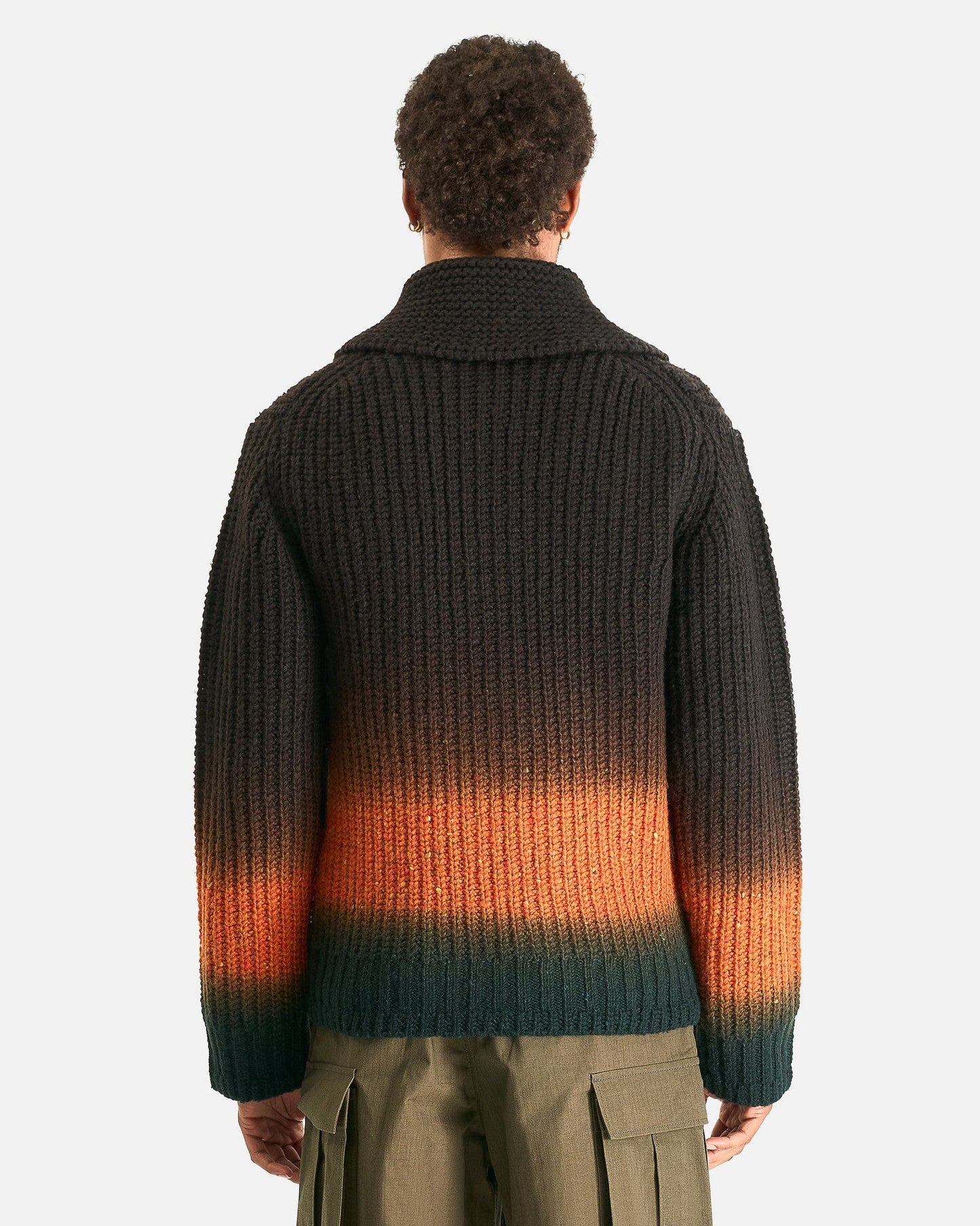 Sacai Men Sweaters Garment Dye Wool Knit Cardigan in Brown