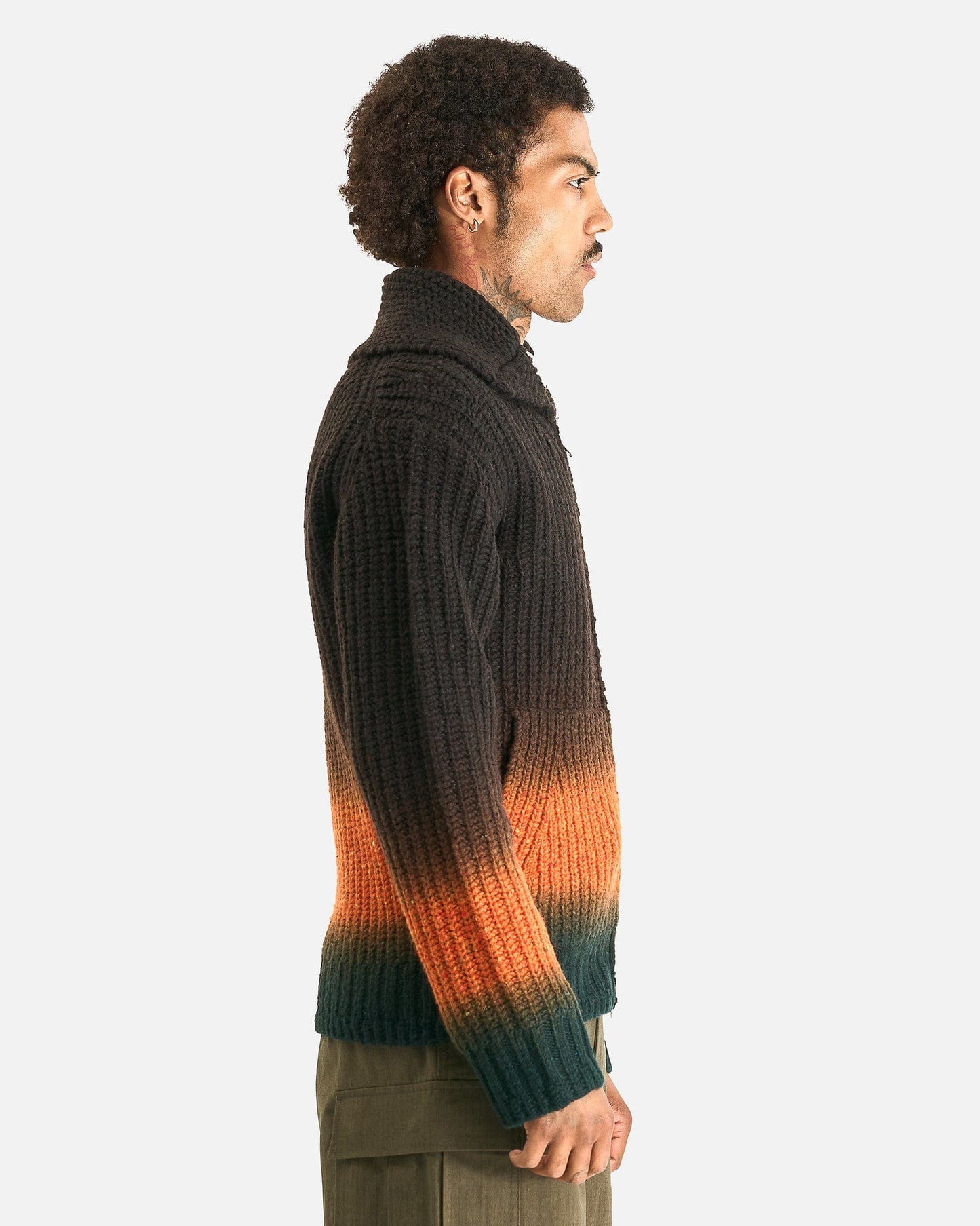 Sacai Men Sweaters Garment Dye Wool Knit Cardigan in Brown