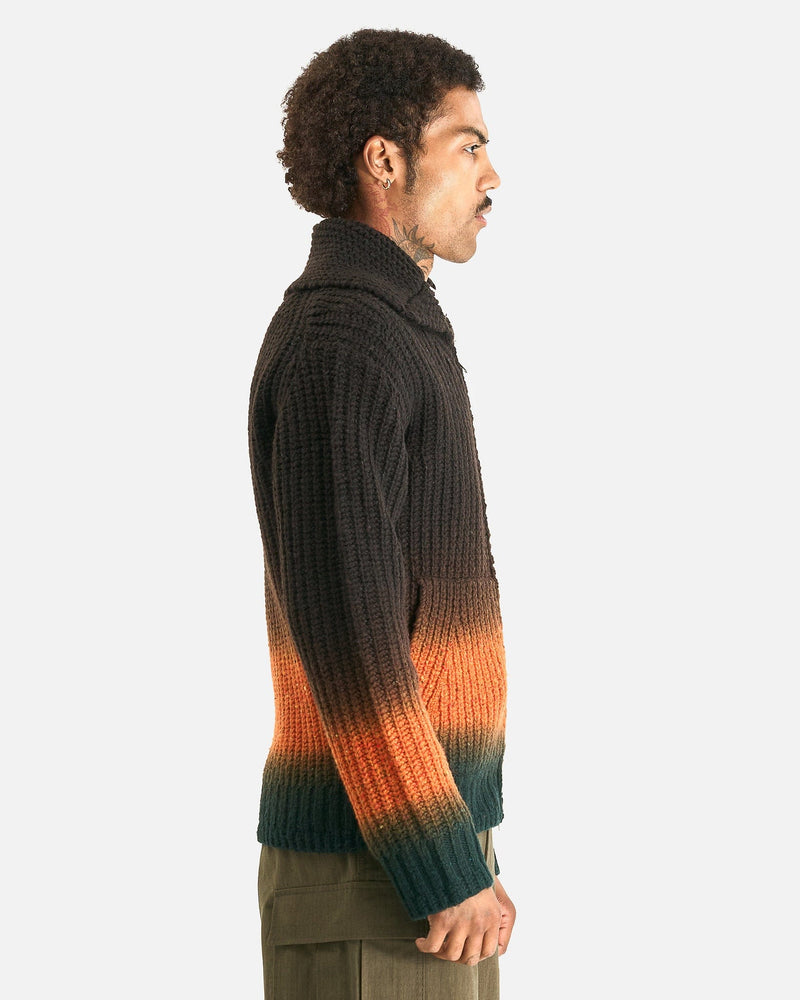Sacai Men Sweaters Garment Dye Wool Knit Cardigan in Brown