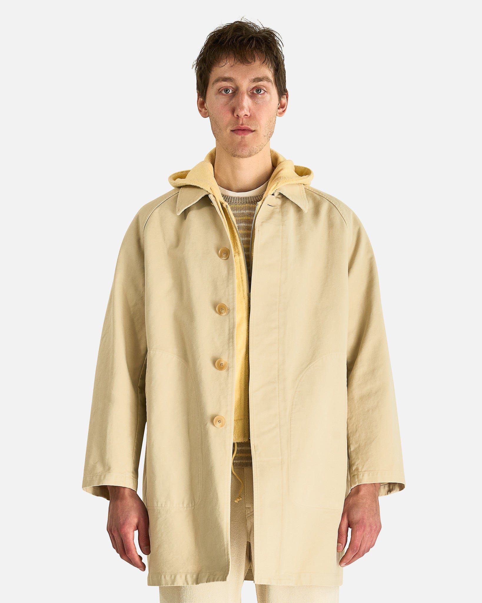 Auralee Men's Coats Garment-Dyed Short Coat in Dusty Ivory