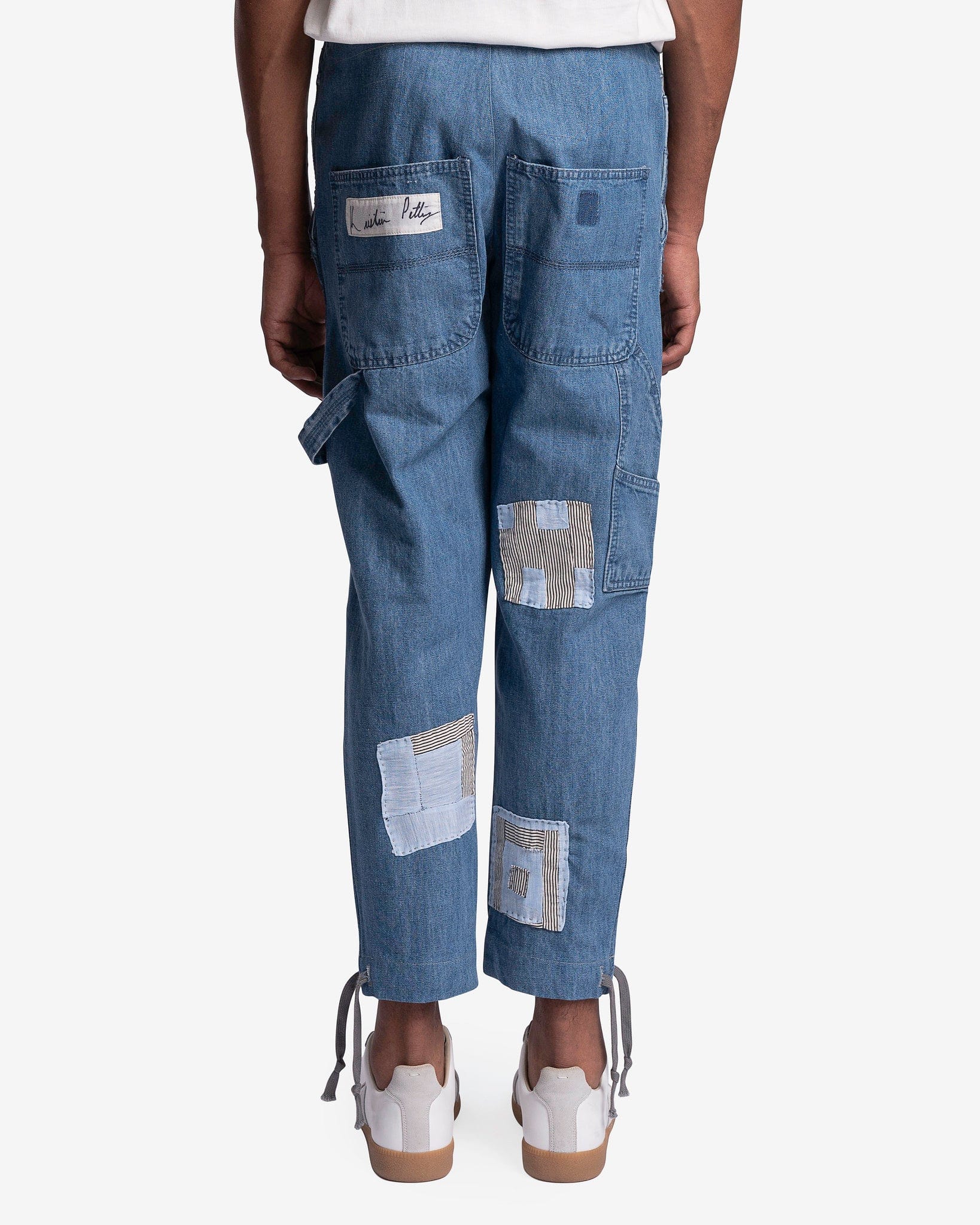 Greg Lauren Men's Pants Gees Bend Patch Overall Lounge Pant in Dark Blue