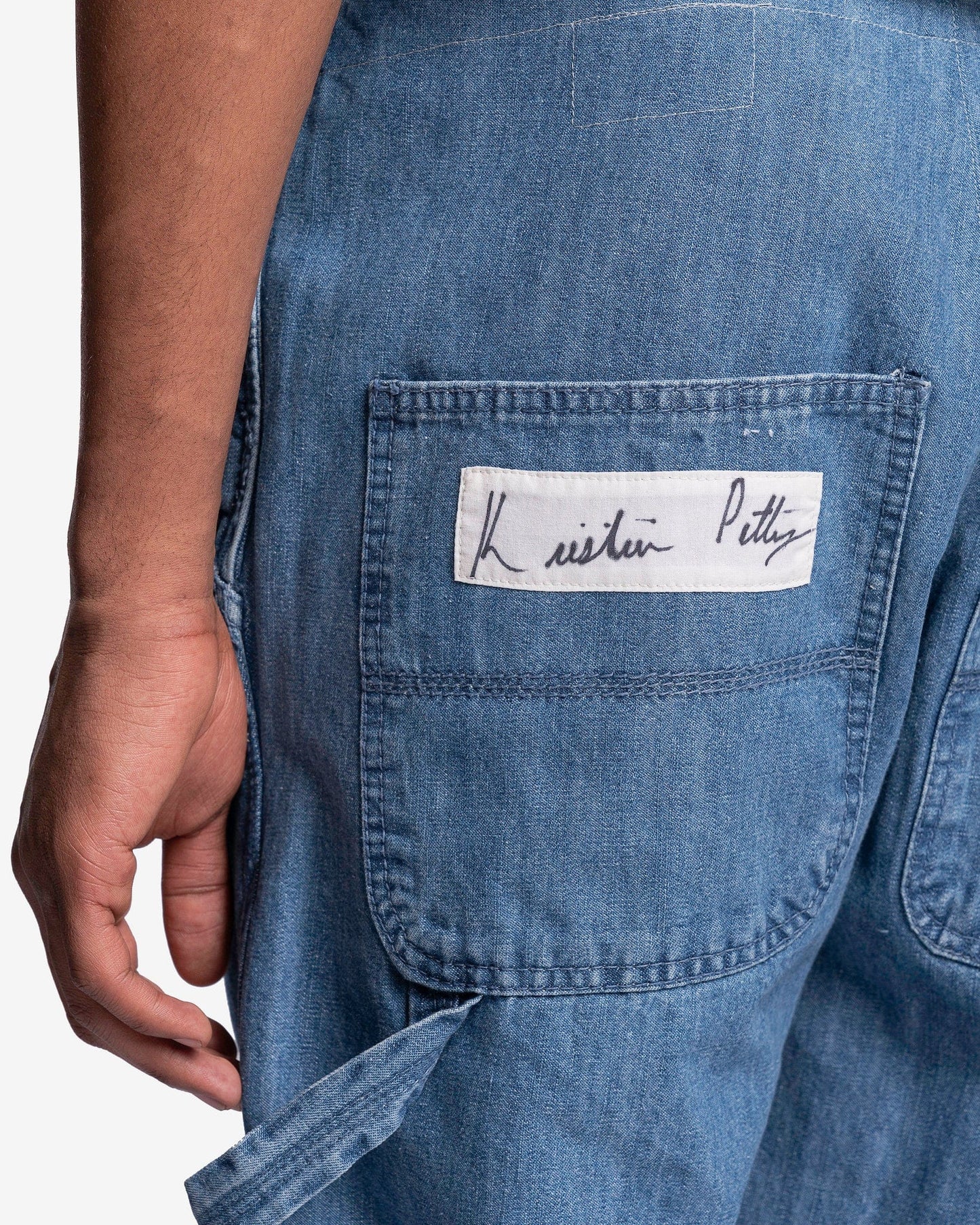 Greg Lauren Men's Pants Gees Bend Patch Overall Lounge Pant in Dark Blue