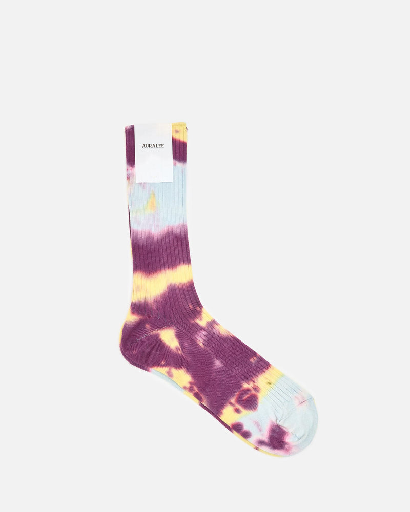 Auralee Men's Socks OS Giza High Gauge Tie-Dye Socks in Light Blue/Purple