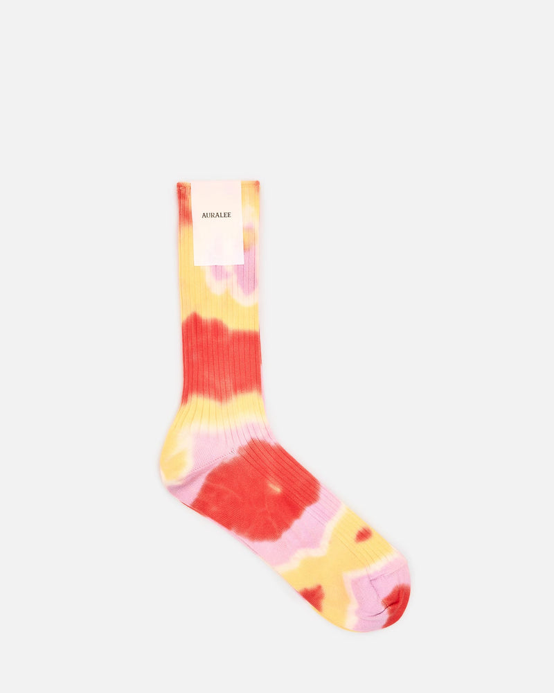 Auralee Men's Socks OS Giza High Gauge Tie-Dye Socks in Orange/Yellow