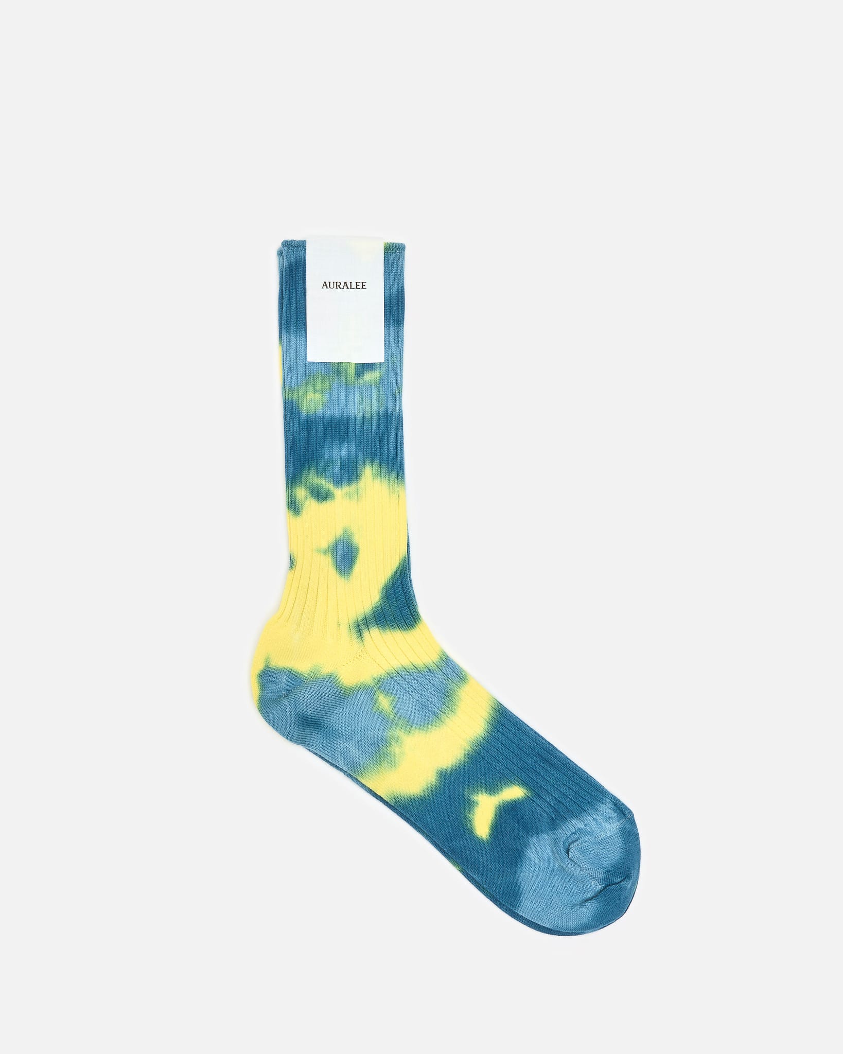 Auralee Men's Socks OS Giza High Gauge Tie-Dye Socks in Yellow/Blue