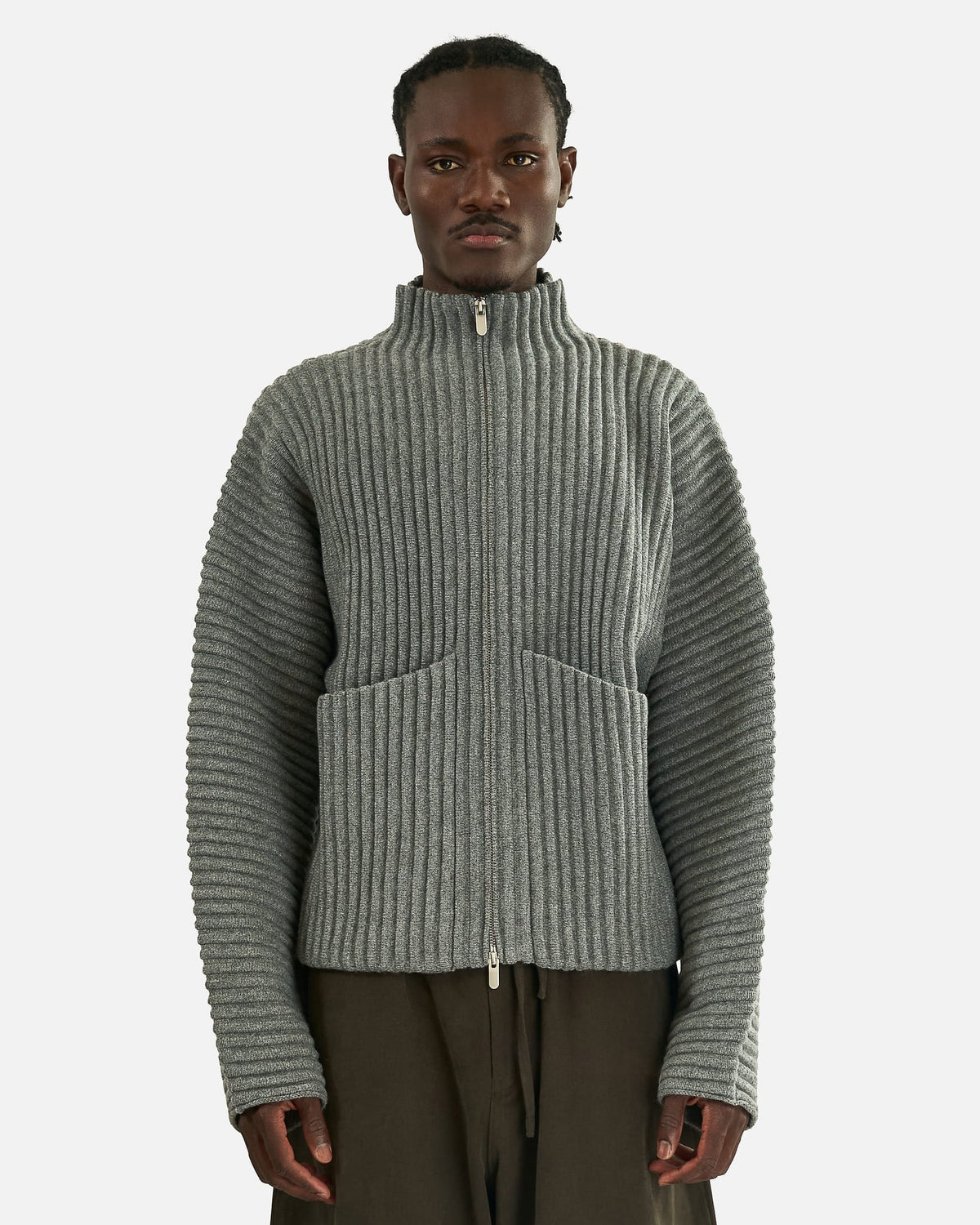 Seventh Men's Knitwear Globe Rib Knit Cardigan in Rhino
