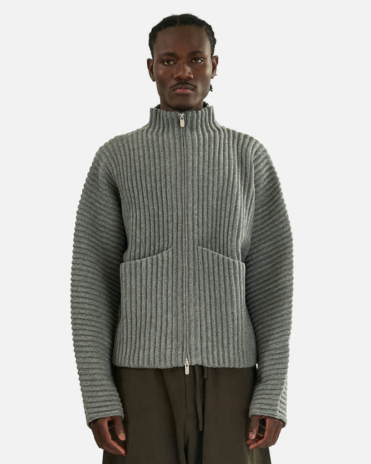Seventh Men's Knitwear Globe Rib Knit Cardigan in Rhino