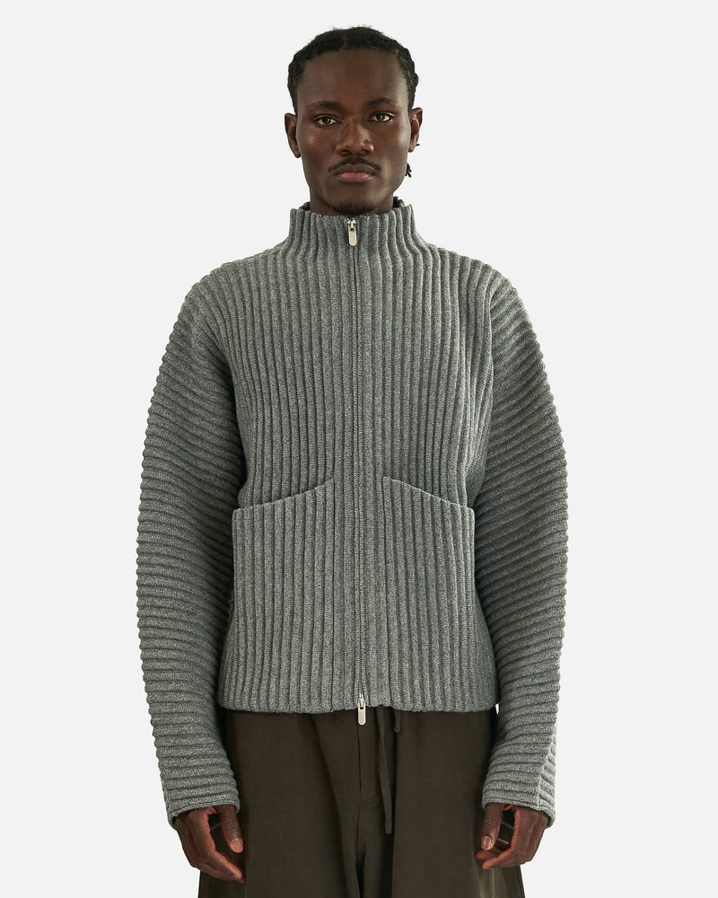 Seventh Men's Knitwear Globe Rib Knit Cardigan in Rhino