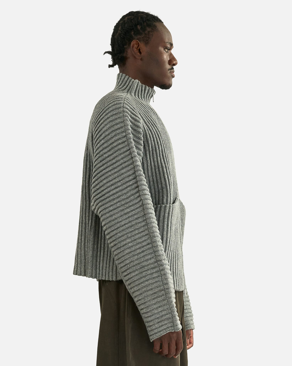 Seventh Men's Knitwear Globe Rib Knit Cardigan in Rhino